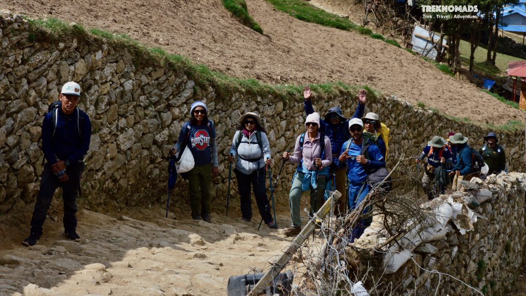 Acclimatisation trek to Everest View Hotel. This day we went for a 8-10 kms hike to Everest View Hotel which is at the height of around 3,800 meters above sea level. The trail is steep from the start. The initial part is climbing stairs to the top of Namche Village. Post that there is a steep incline towards the hotel. After 2 kms of climb, we come across a trail which is mostly gradual. We get very good views of Ama Damlam, Lohtse, Nuptse and even the Everest - if the weather is good.