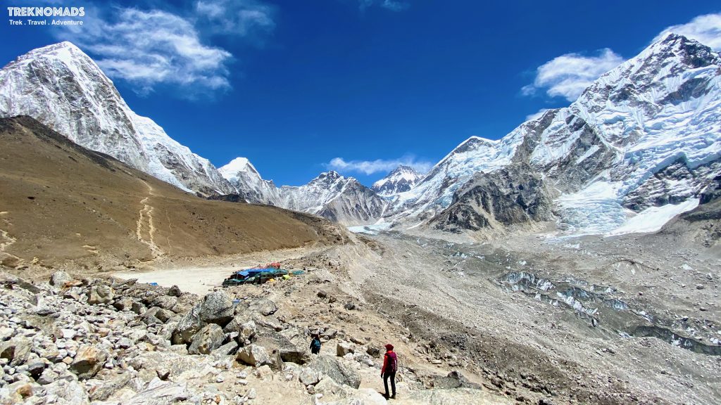 everest base camp, nepal himalaya mountains, glacier, tiny village