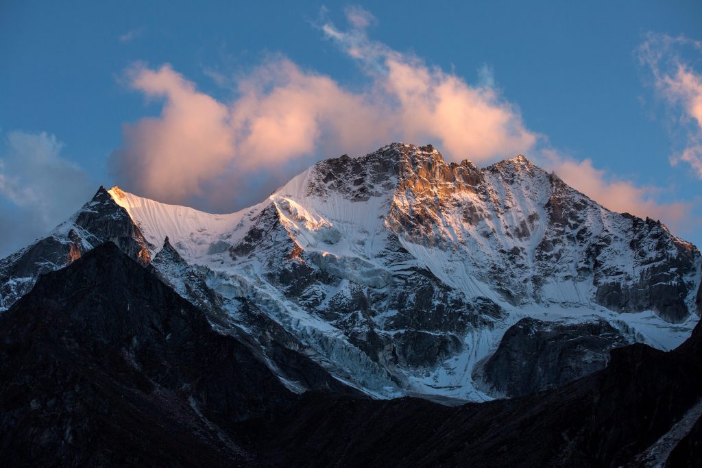 dronagiri spotted from kuari pass campsite