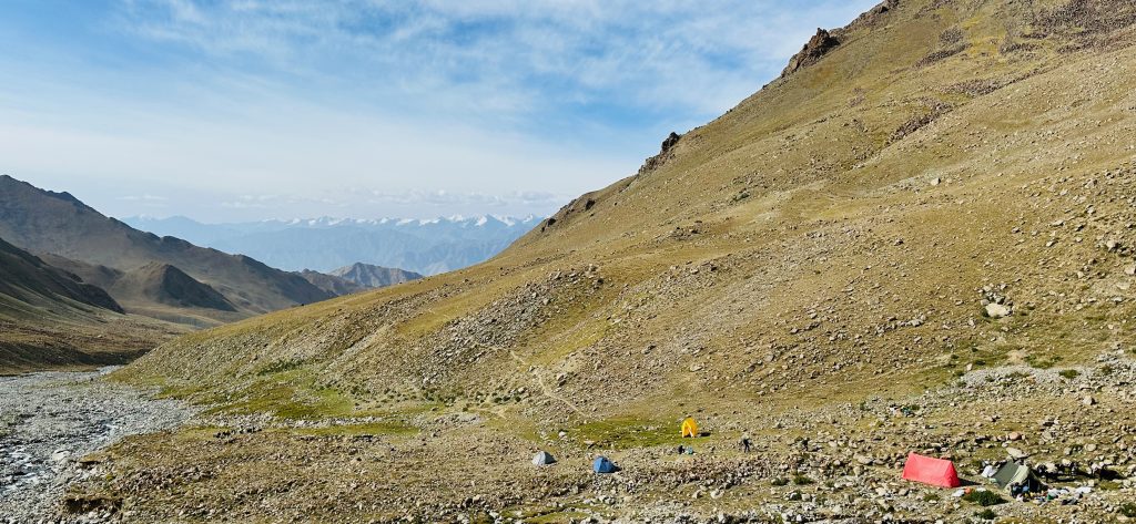 camp site, mountains, glacial stream